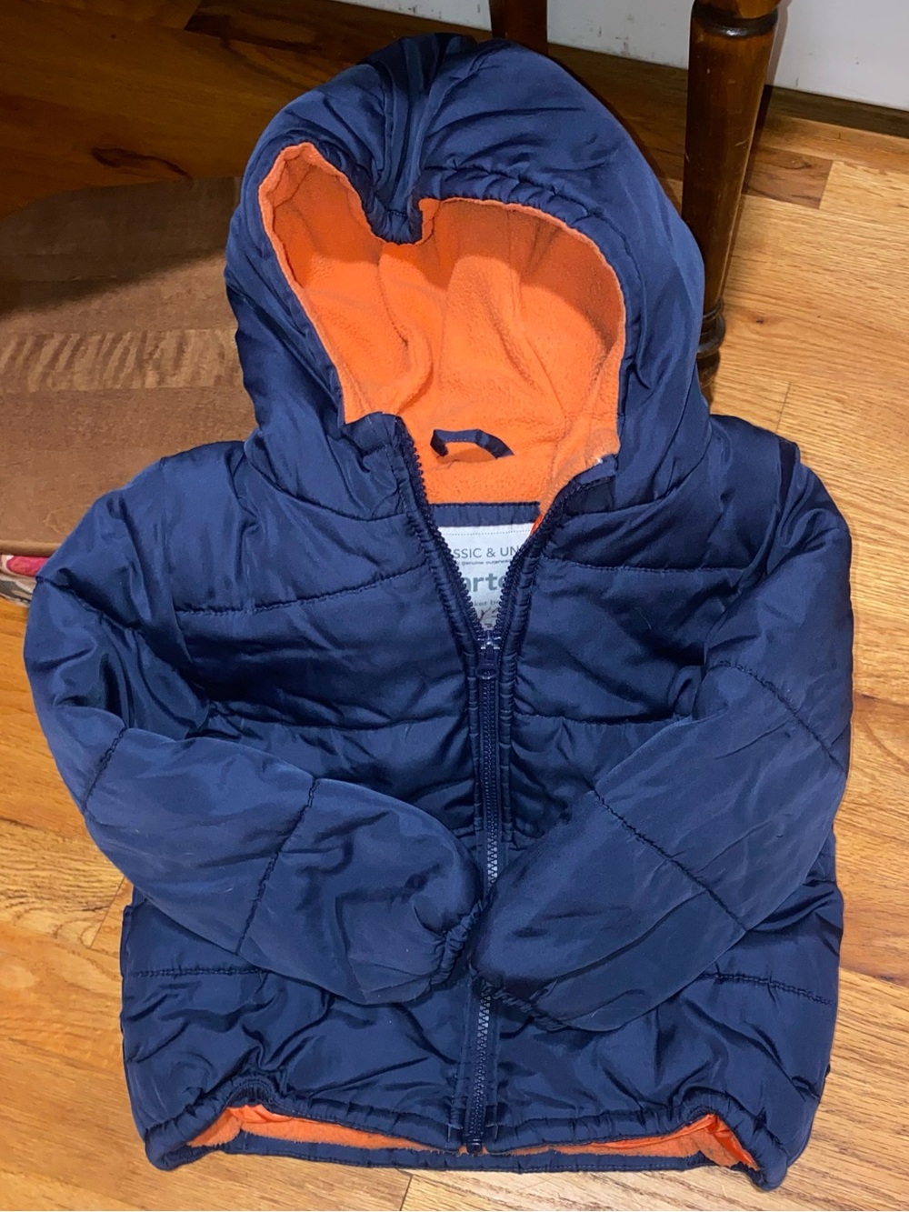 Carter's Navy Puffer Jacket with Orange Hood Lining